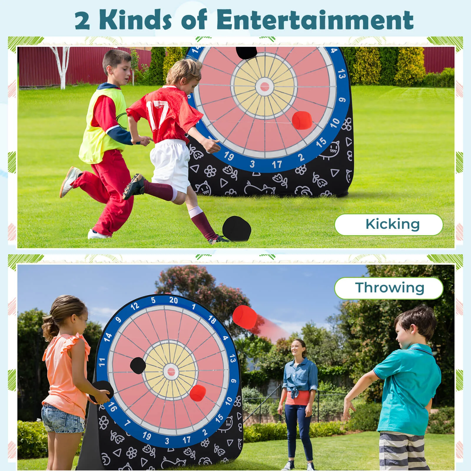 Large Dart Board for Kids Foldable and Portable Dartboard with 4 Kick Balls - Image 6