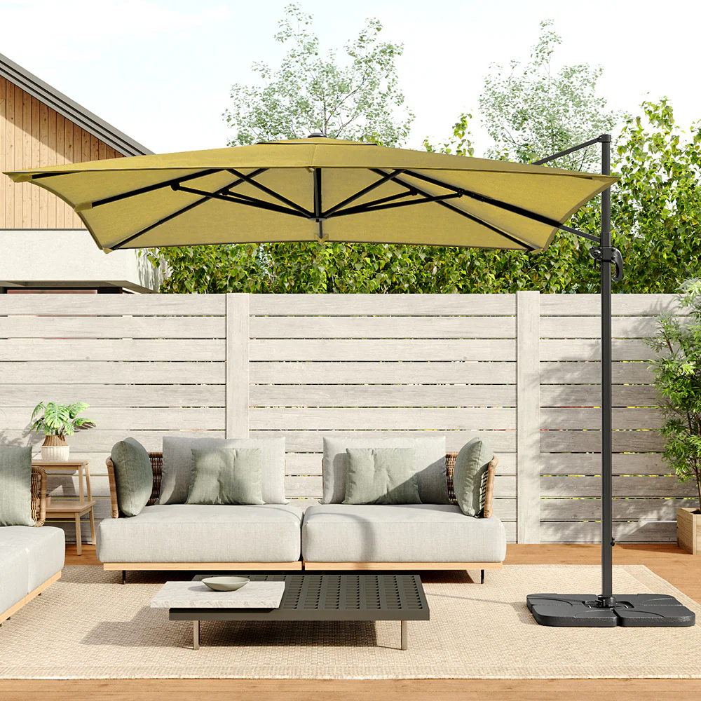 Large Square Canopy Rotating Outdoor Cantilever Parasol With Base