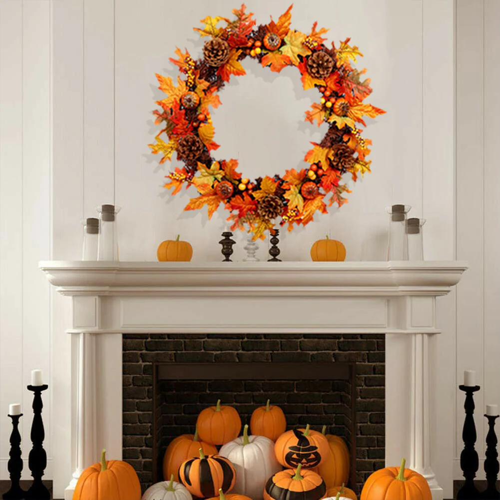 LED Artificial Maple Leaf Wreath