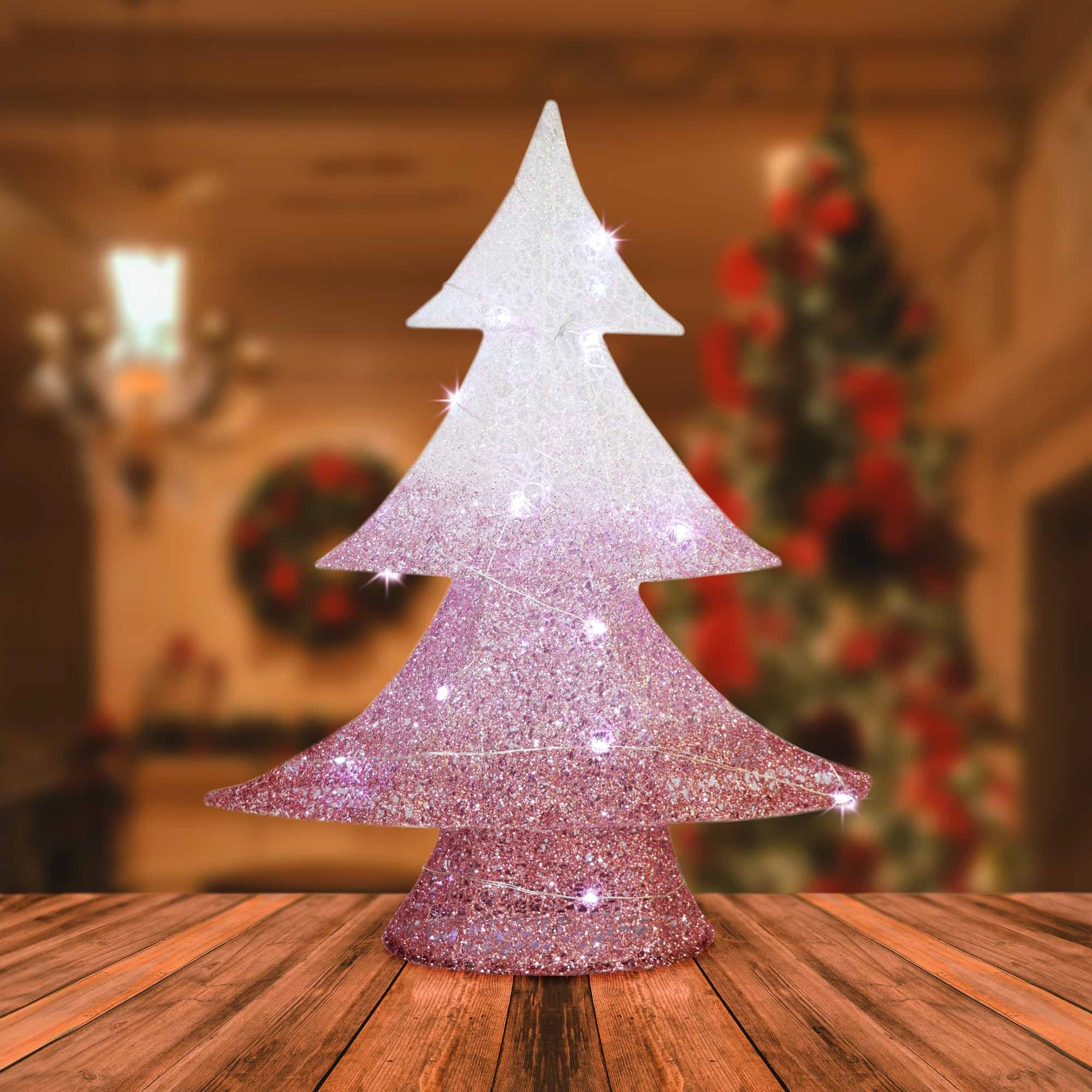Christmas Sparkle Glitter Tree with 20 Lights - White & Pink - Image 2