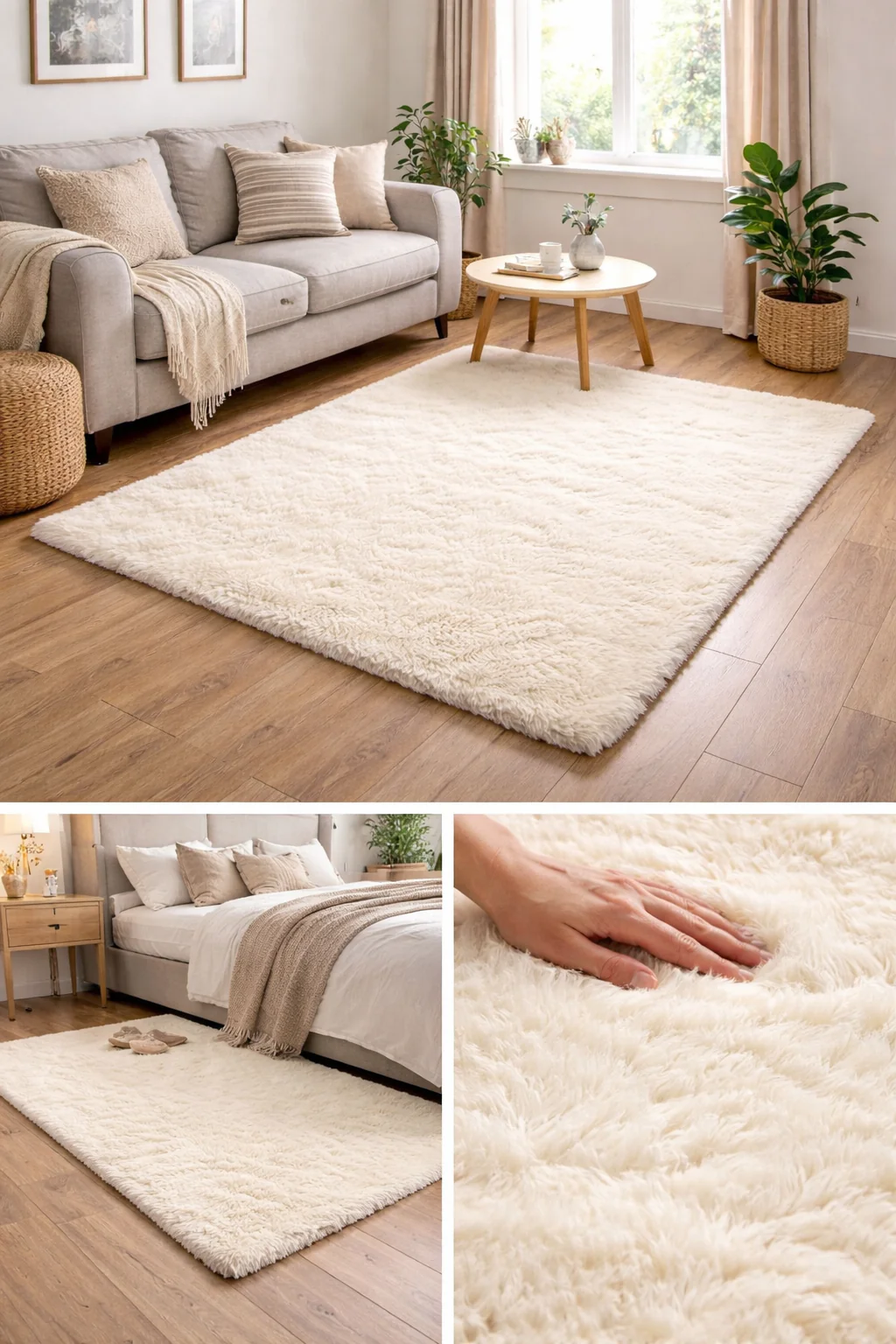 Lewis's Alder Super Soft Faux Fur Rug - Cream (110 X 160cm) - Image 3