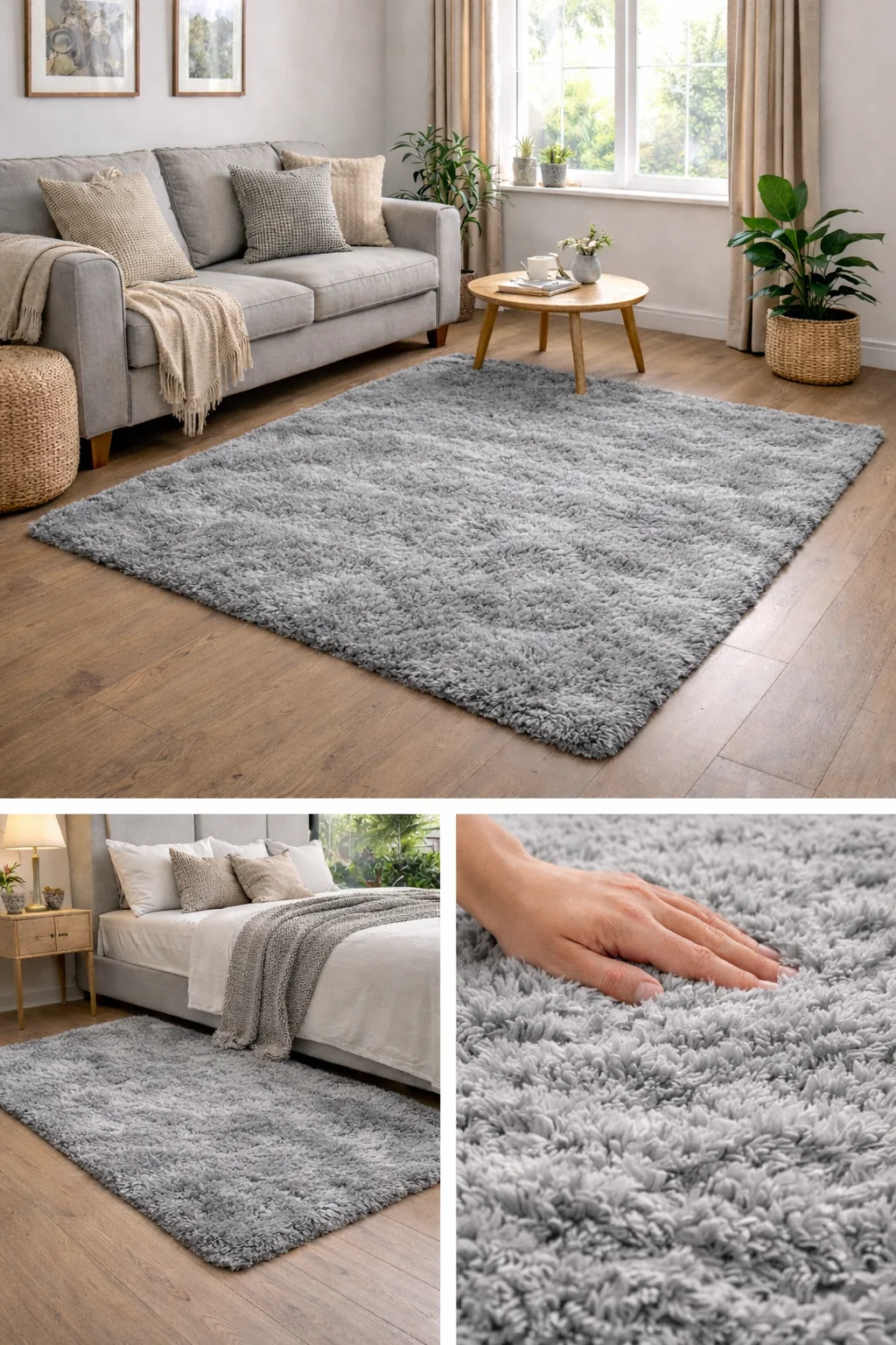 Lewis's Alder Super Soft Faux Fur Rug - Grey (110 X 160cm) - Image 3