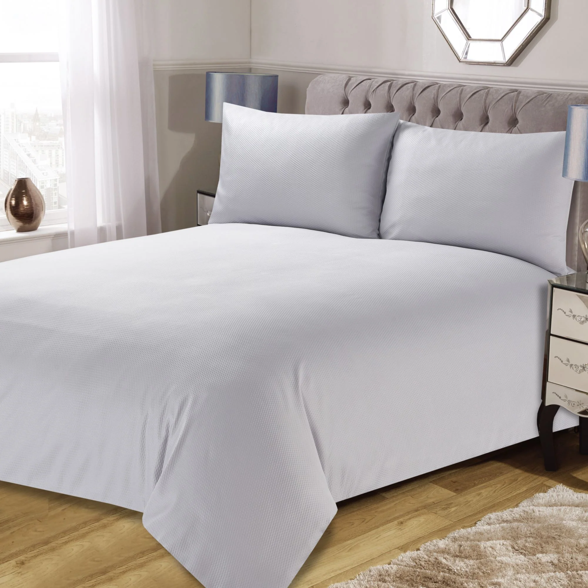 Lewis's Cassandra Dotty Waffle Duvet Set - Silver