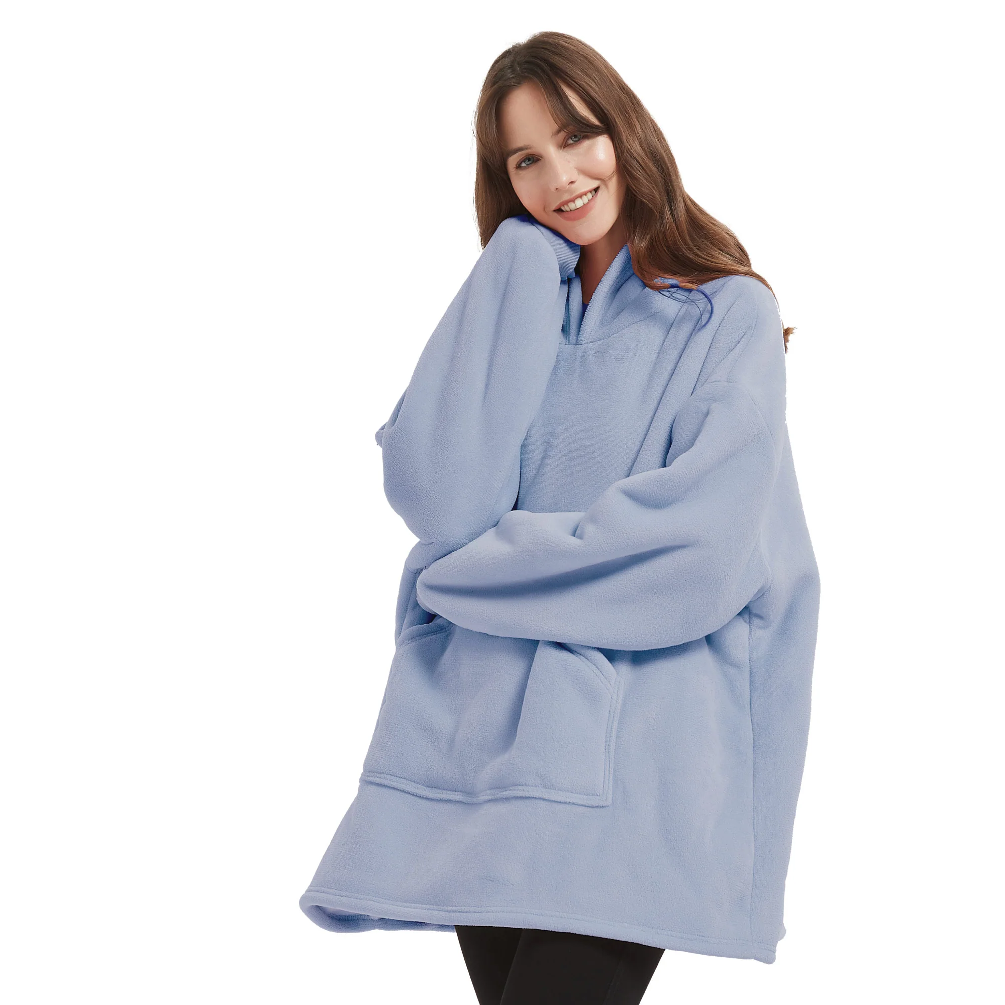 Lewis's Sherpa Fleece Lined Hooded Throw - Denim Blue - Image 3