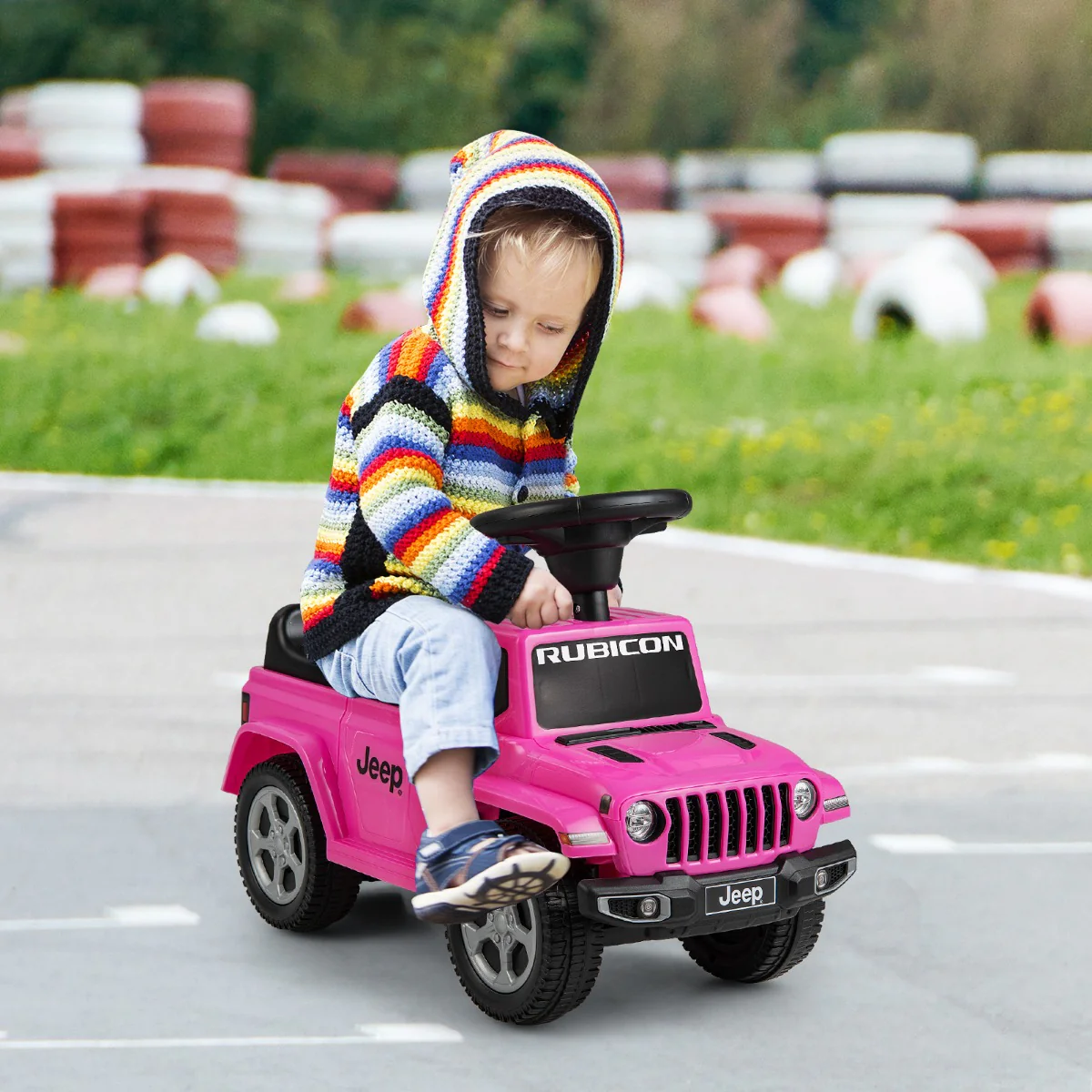 Licensed Jeep Ride On Push Car with Steering Wheel and Engine Sound for Ages 18-36 Months-Pink - Image 2