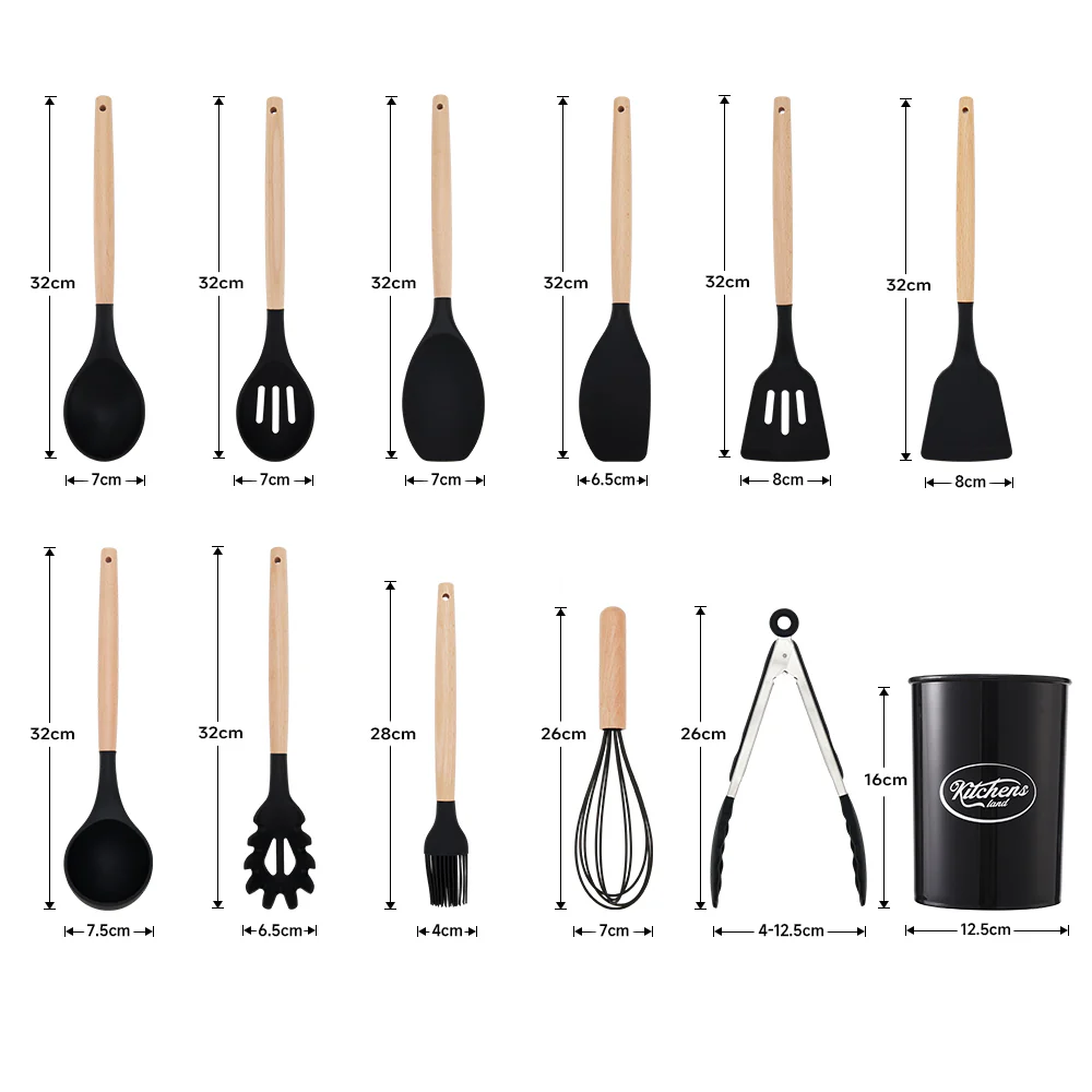 Black 11-piece Silicone Kitchen Utensil Set For Nonstick Cookware - Image 7