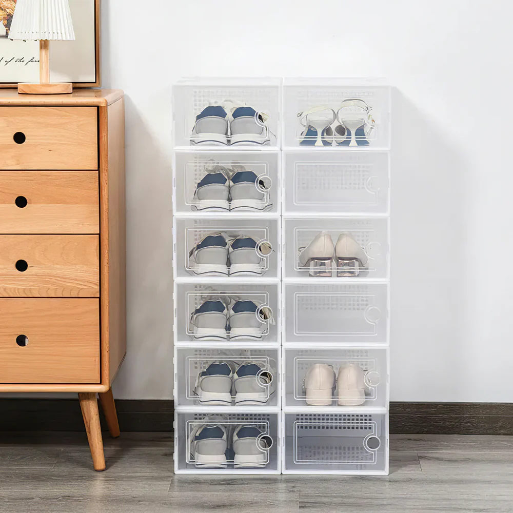 Lifeideas 12 Pack White Foldable Plastic Shoe Storage Boxes - Image 2