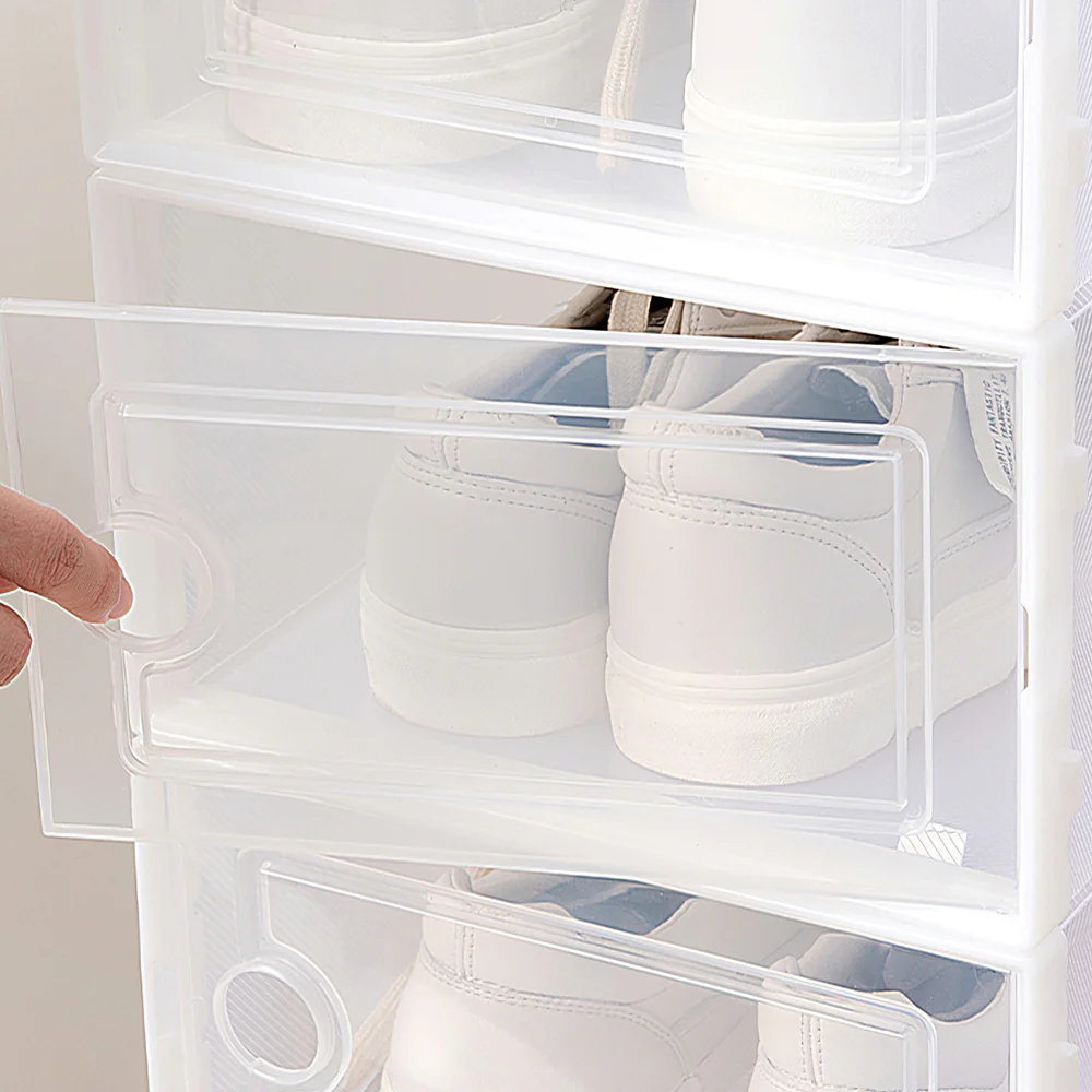 Lifeideas 12 Pack White Foldable Plastic Shoe Storage Boxes - Image 4