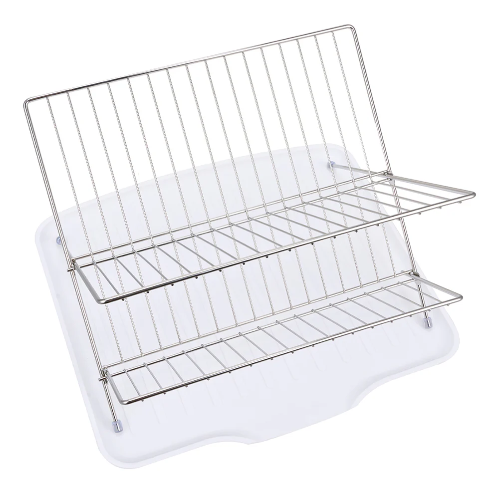 Lifeideas 2-Tier Foldable Countertop Dish Drying Rack with Drip Tray - Image 4