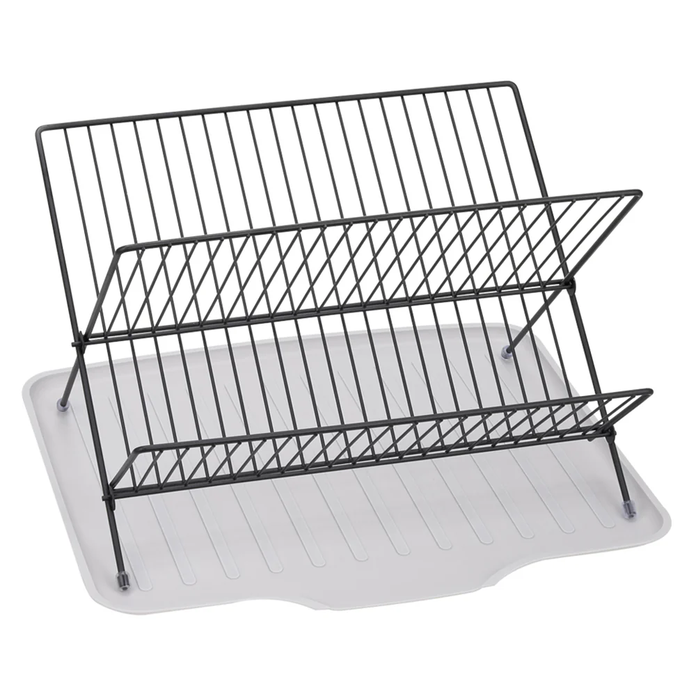 Lifeideas 2-Tier Foldable Countertop Dish Drying Rack with Drip Tray - Image 4