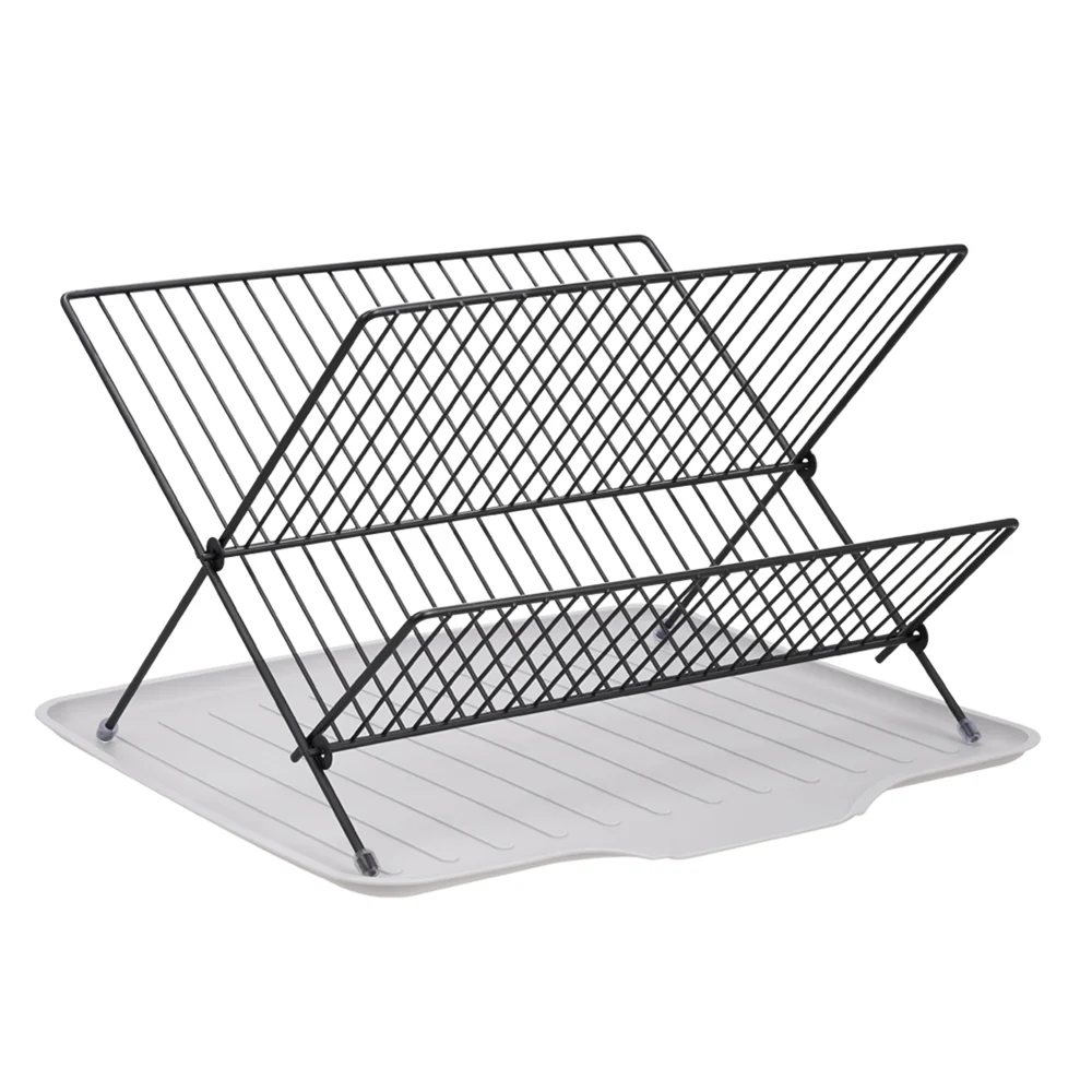Lifeideas 2-Tier Foldable Countertop Dish Drying Rack with Drip Tray - Image 5
