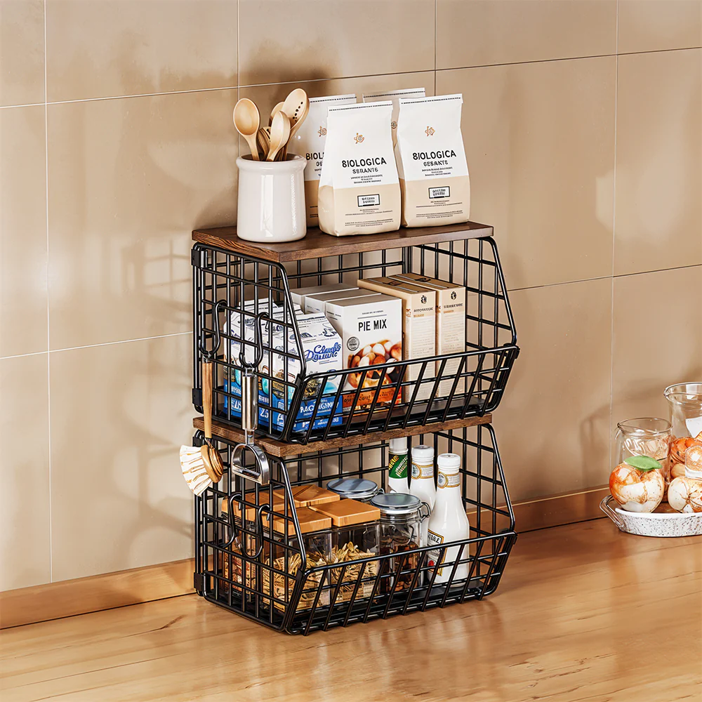 Lifeideas 2-Tier Stackable and Folding Kitchen Storage Rack - Image 2