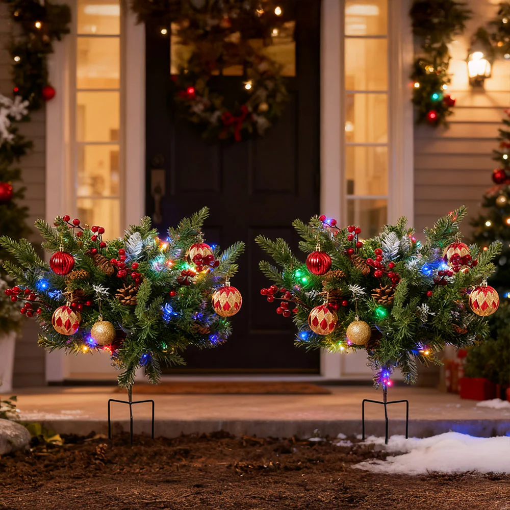 Lifeideas 2pcs Artificial Christmas Planter Bushes Decorations - Image 7