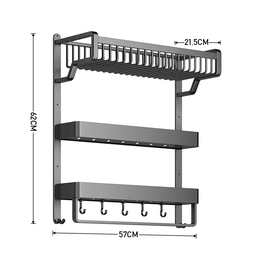 Lifeideas 3-Tier Bathroom Wall Shelf with Towel Bar and Hooks - Image 4