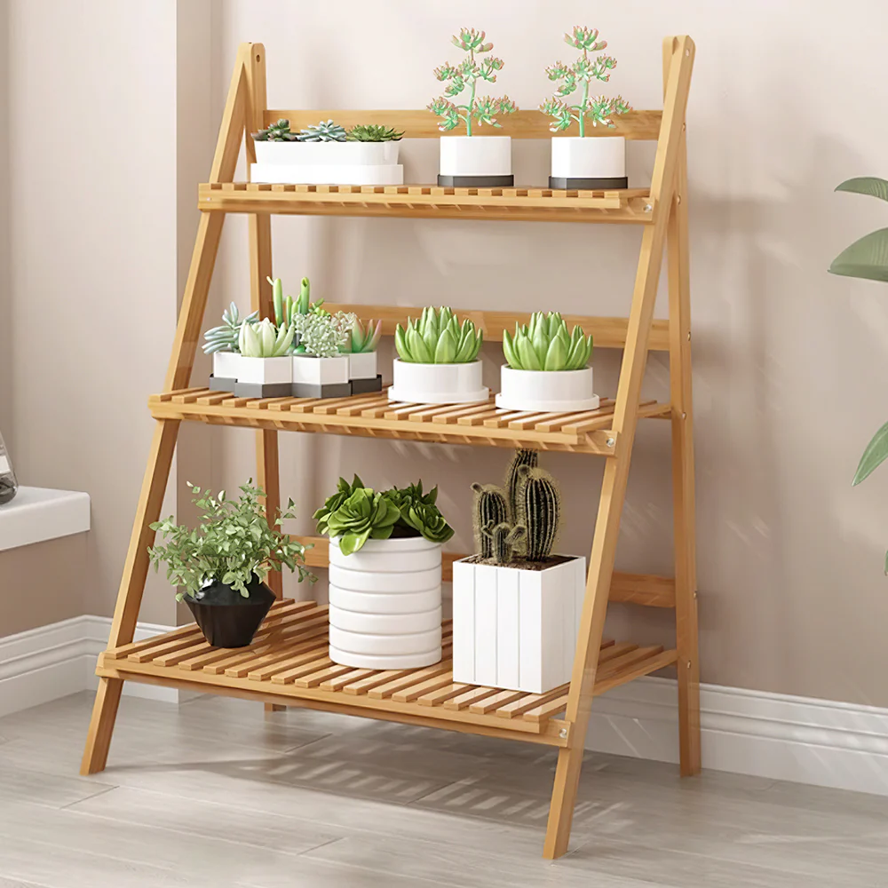Lifeideas 3-Tier Foldable Wooden Ladder Shelf - Image 2