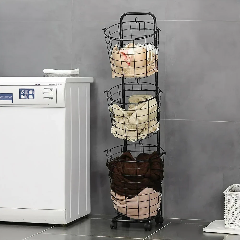 Lifeideas 3-Tier Iron Rolling Laundry Basket with Wheels - Image 2