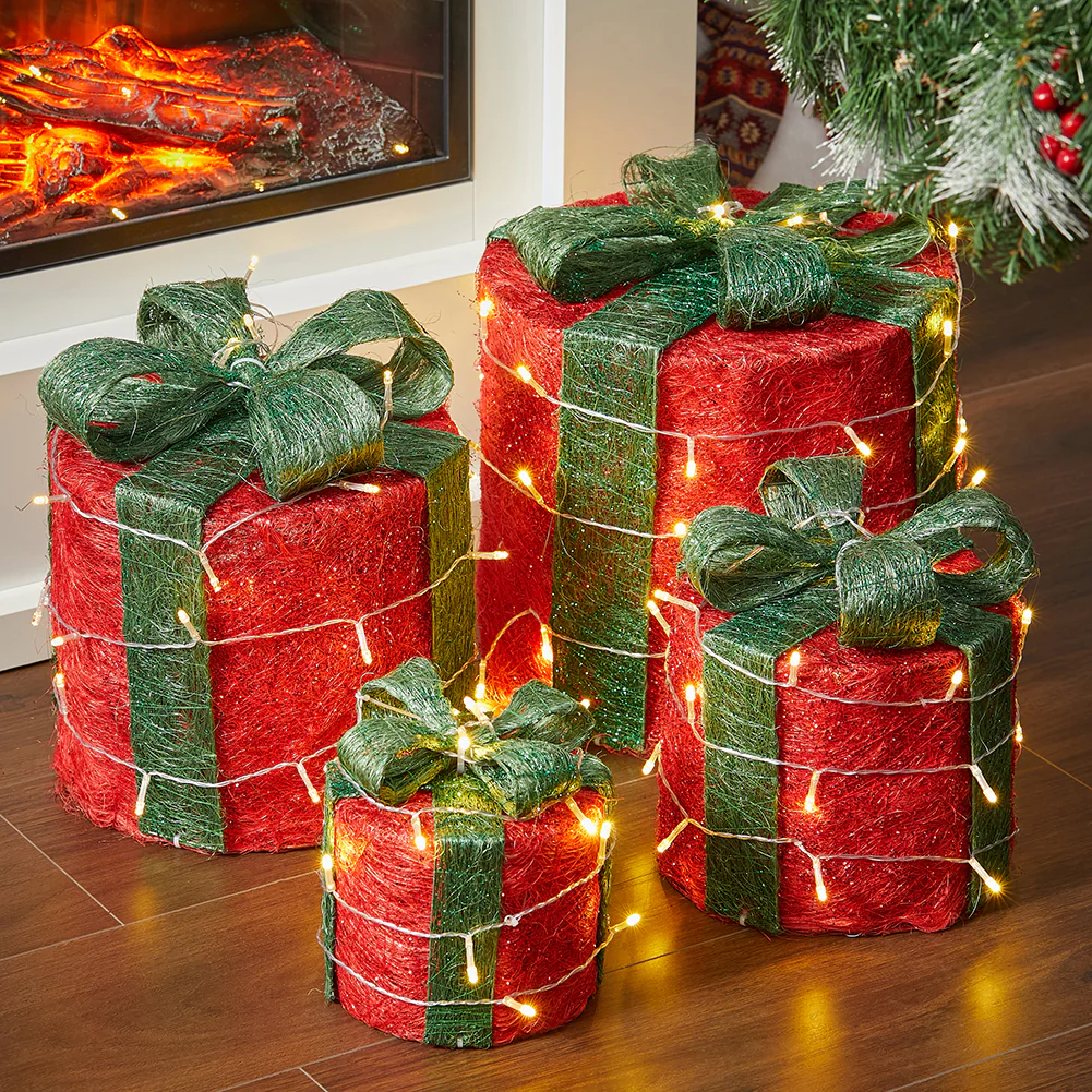 Lifeideas 4-Piece Christmas Gift Box Decorations With LED Lights