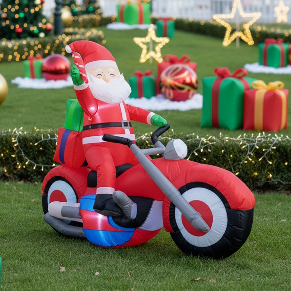 Lifeideas 6FT/1.8M Santa on Motorbike Christmas Inflatable Decoration with LED Lights - Image 2