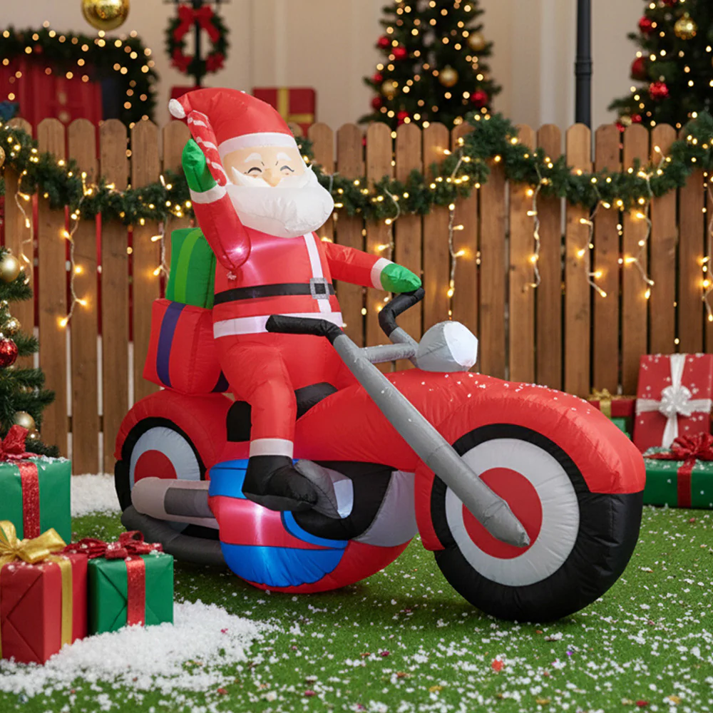 Lifeideas 6FT/1.8M Santa on Motorbike Christmas Inflatable Decoration with LED Lights - Image 3