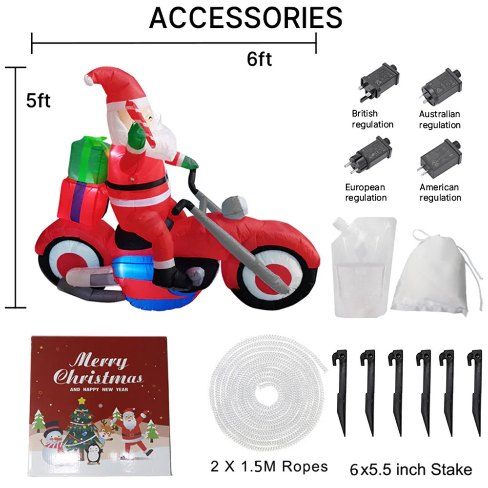 Lifeideas 6FT/1.8M Santa on Motorbike Christmas Inflatable Decoration with LED Lights - Image 7