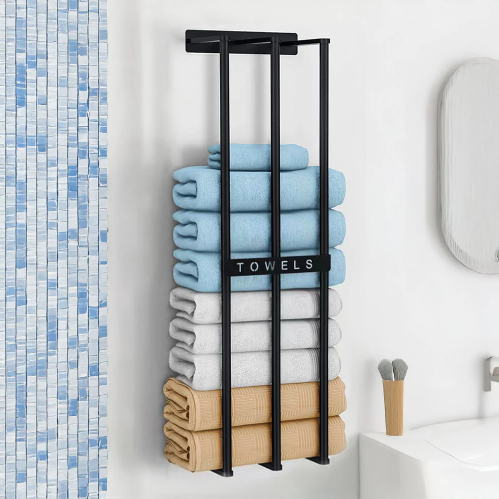 Lifeideas Durable & Chic: Premium Iron Space-Saving Bathroom Wall Mounted Towel Rack - Image 2