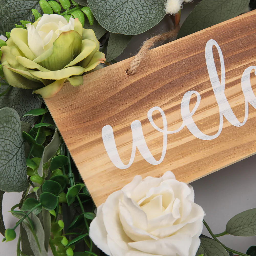 Lifeideas Farmhouse Door Artificial Rose Flower Wreath with Welcome - Image 3