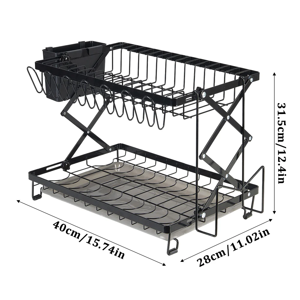 Lifeideas Foldable 2-Tier Dish Drying Rack with a Drip Tray - Image 4