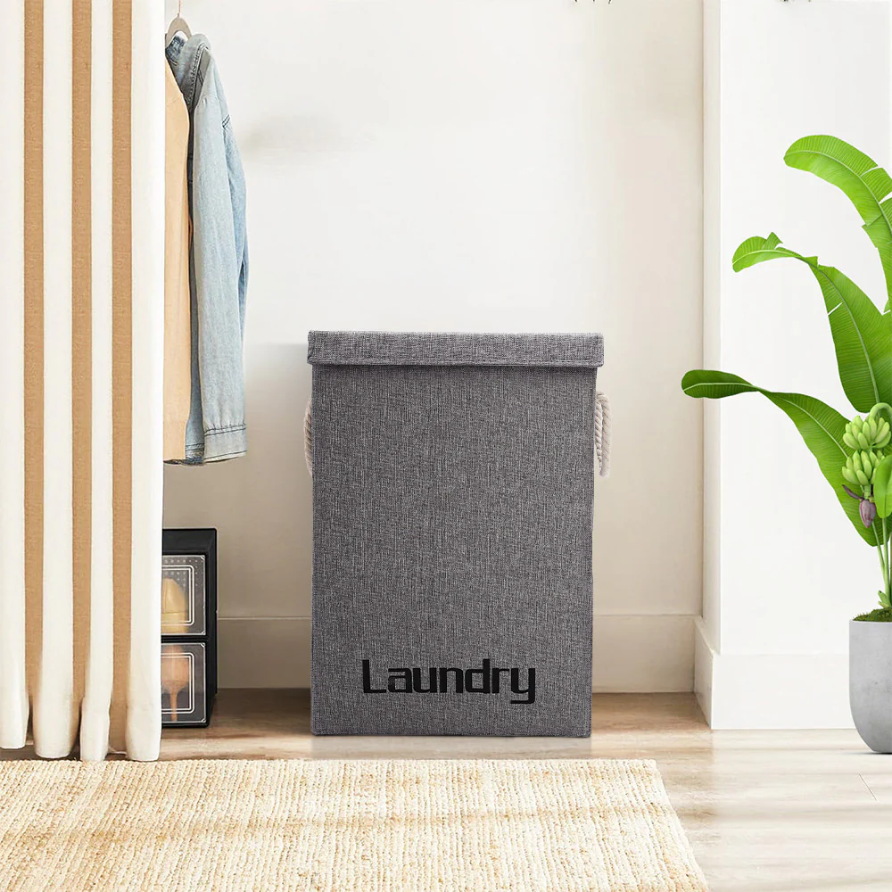 Lifeideas Grey Linen Laundry Hamper with Handles - Image 2