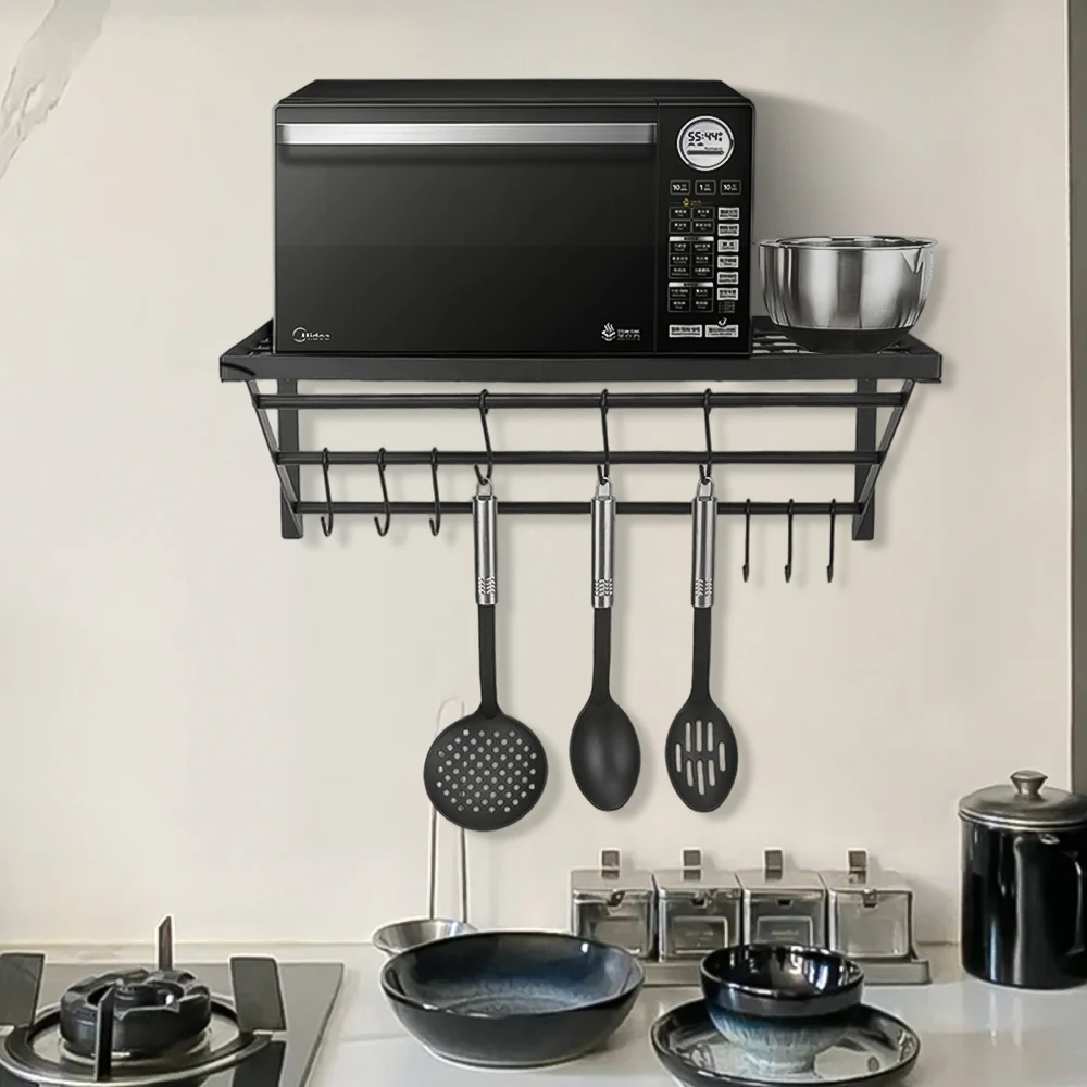 Lifeideas Kitchen Wall Mounted Metal Pot Rack with Hangers - Image 2