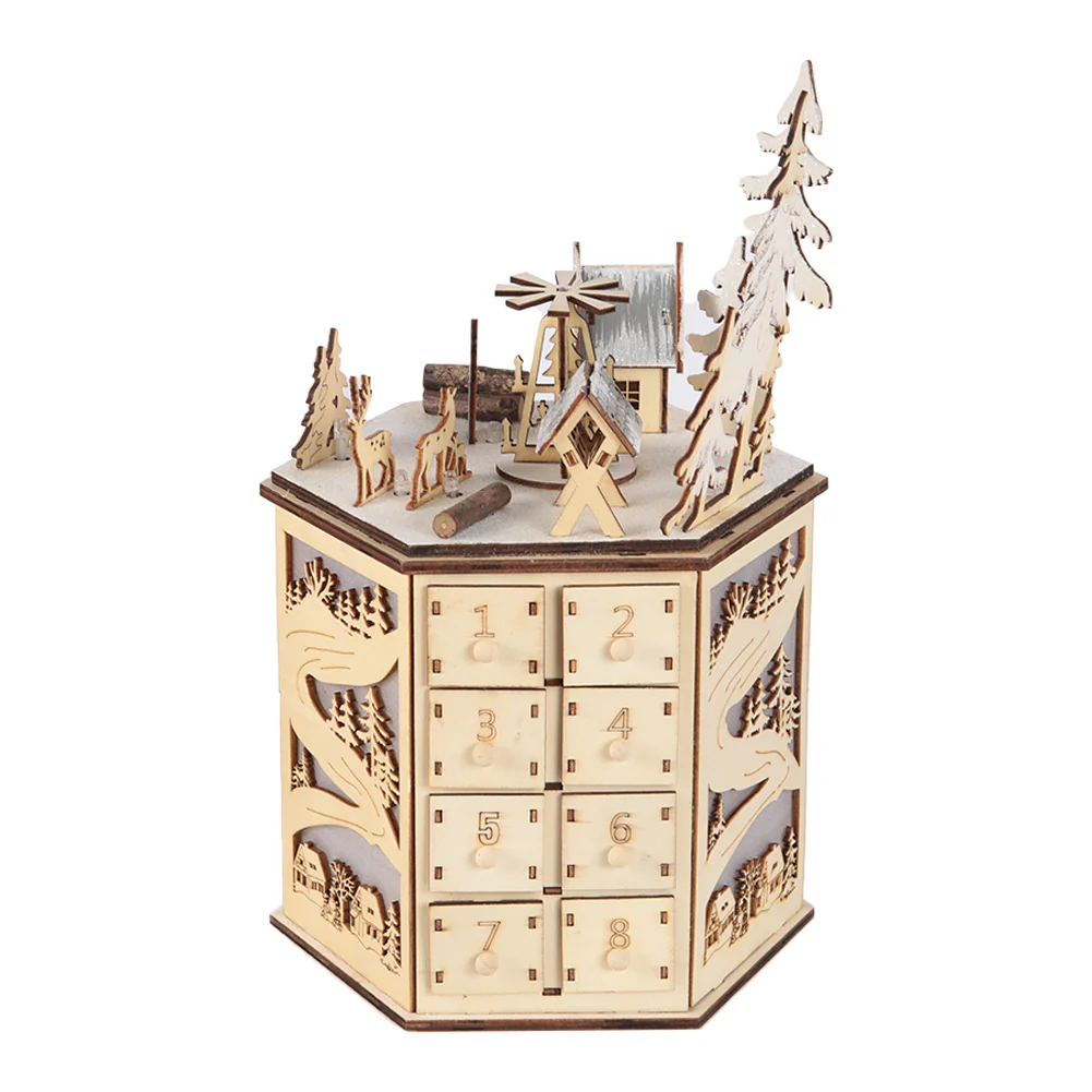 Lifeideas LED Rotating Countdown Calendar Wooden Music Box for Christmas - Image 3