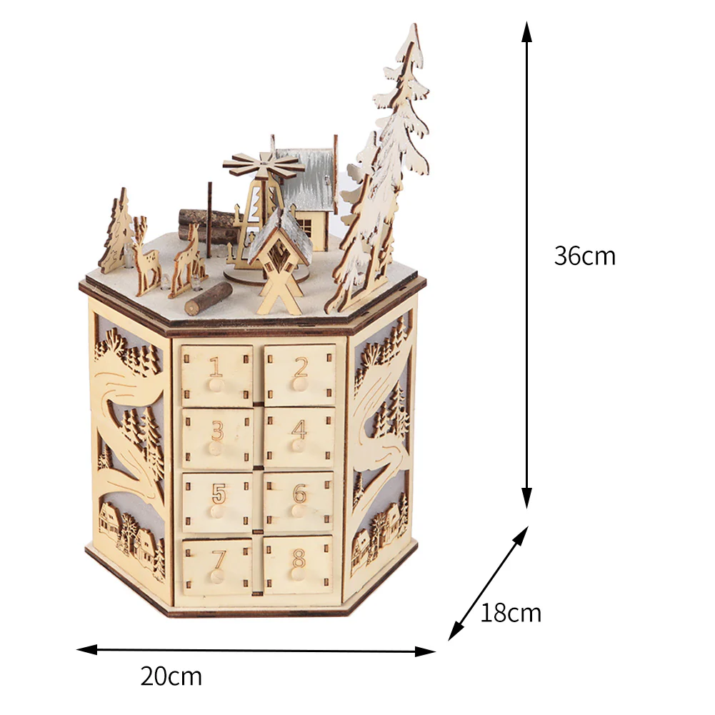 Lifeideas LED Rotating Countdown Calendar Wooden Music Box for Christmas - Image 9