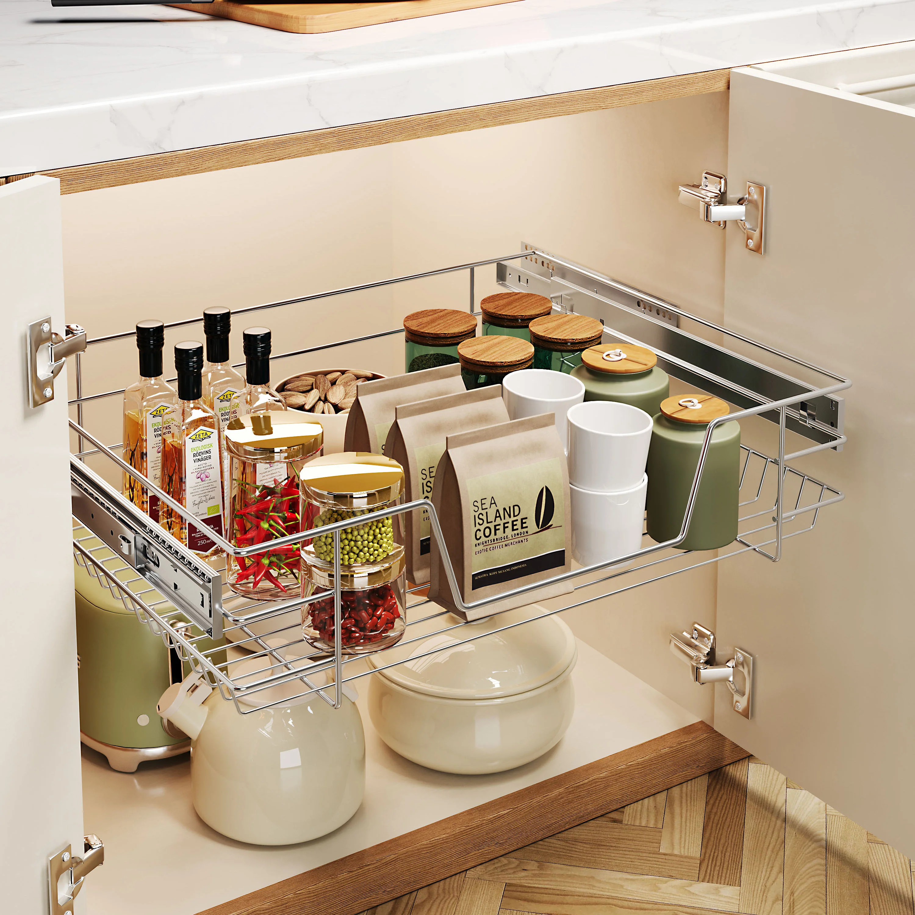Lifeideas Metal Sliding Kitchen Cabinet Pull Out Wire Basket Organizer - Image 2