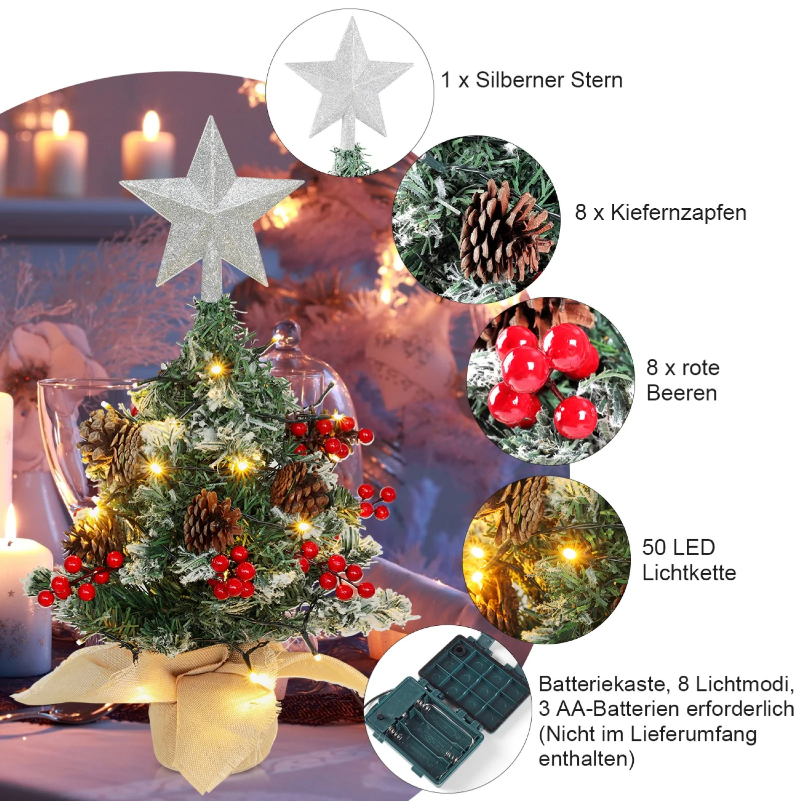 Lifeideas Mini Pre Lit Tabletop DIY Christmas Tree With Star Topper - Image 4