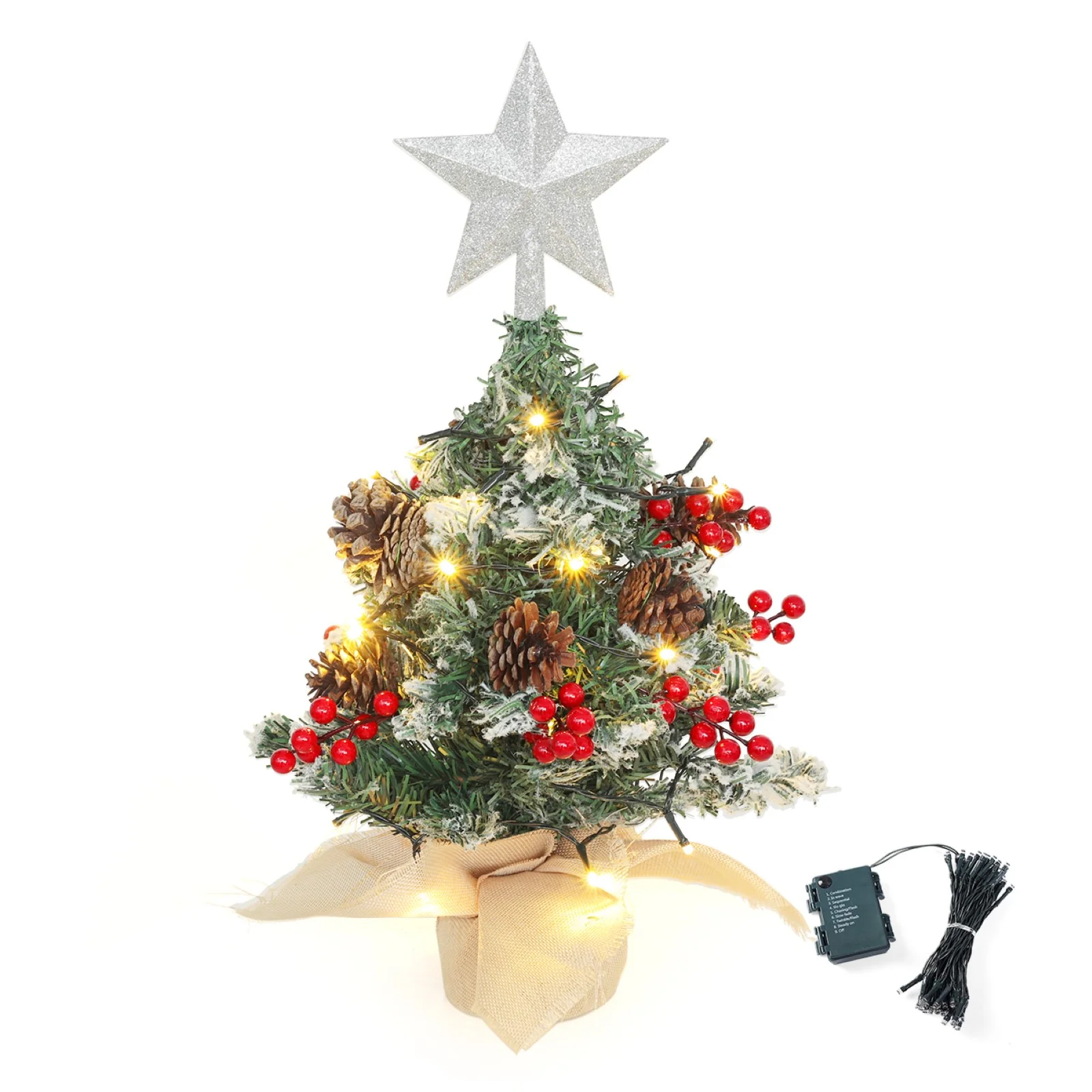 Lifeideas Mini Pre Lit Tabletop DIY Christmas Tree With Star Topper - Image 7