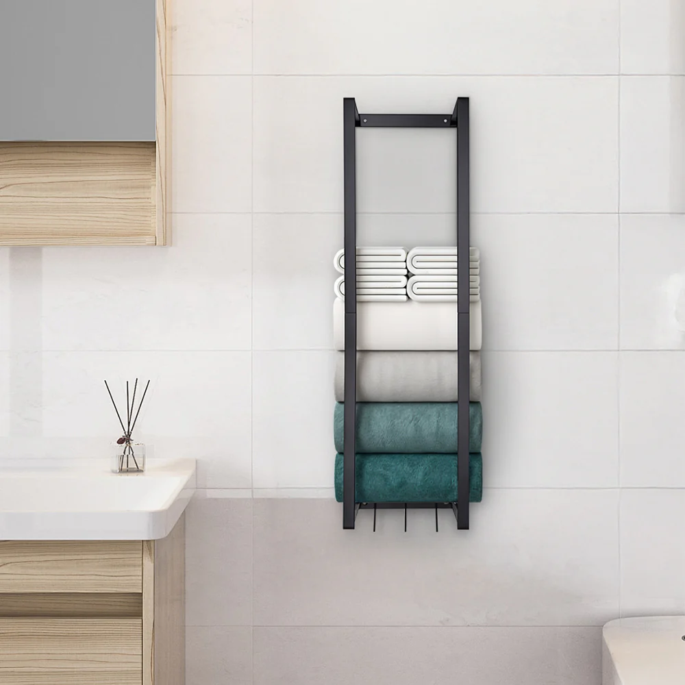 Lifeideas Modern Carbon Steel Wall Towel Rack With Hooks - Image 2