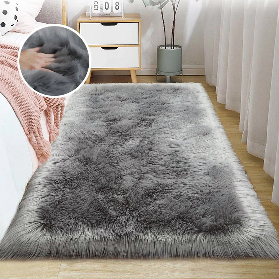 Lifeideas Retangular Super Soft Shaggy Area Rug Grey - Image 4