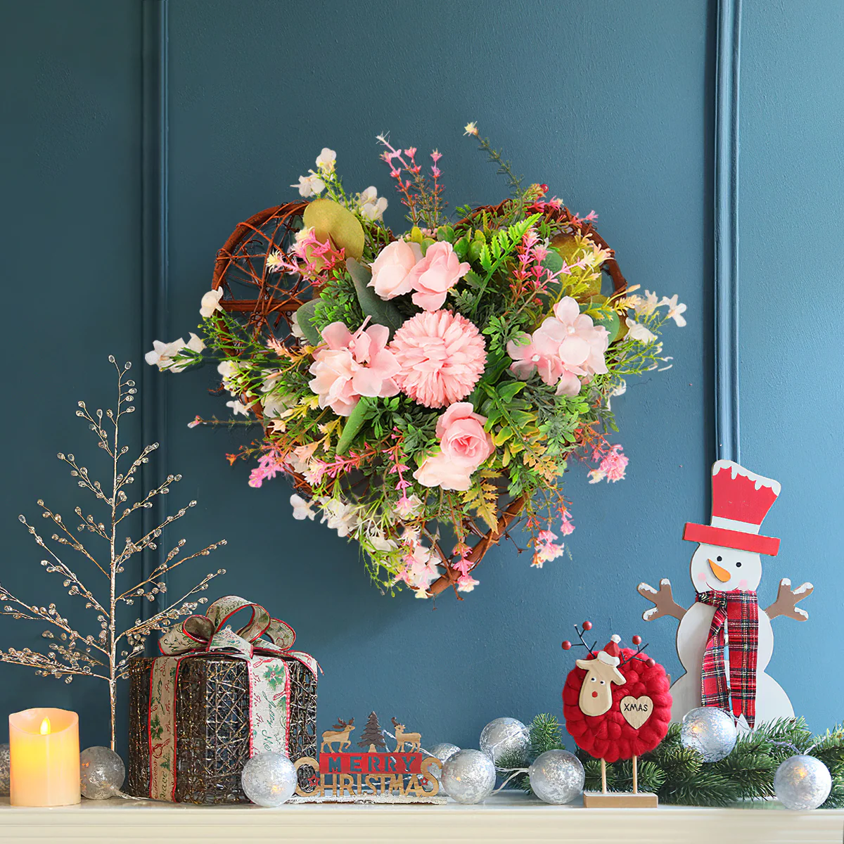 Lifeideas Rustic Assorted Flowers Heart-shaped Wreath Wedding Decoration - Image 4