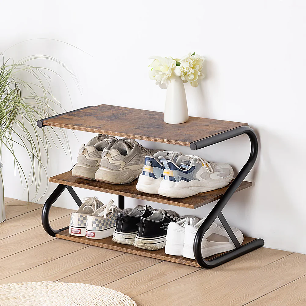 Lifeideas Rustic S-frame Shoe Rack 3-Tier Shelf - Image 2
