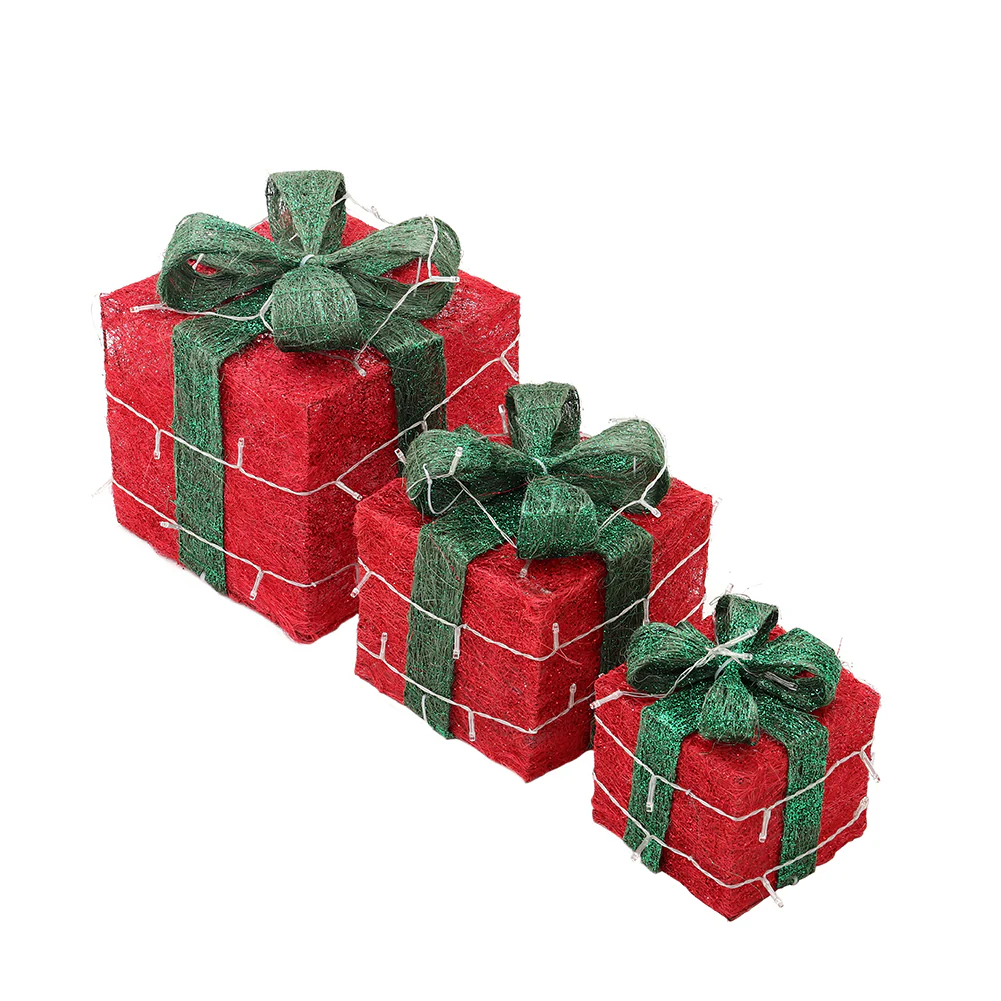 Lifeideas Set of 3 Light-Up Square Christmas Gift Boxes Glitter Presents Decoration - Image 3