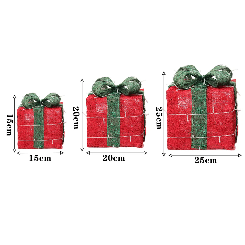 Lifeideas Set of 3 Light-Up Square Christmas Gift Boxes Glitter Presents Decoration - Image 6