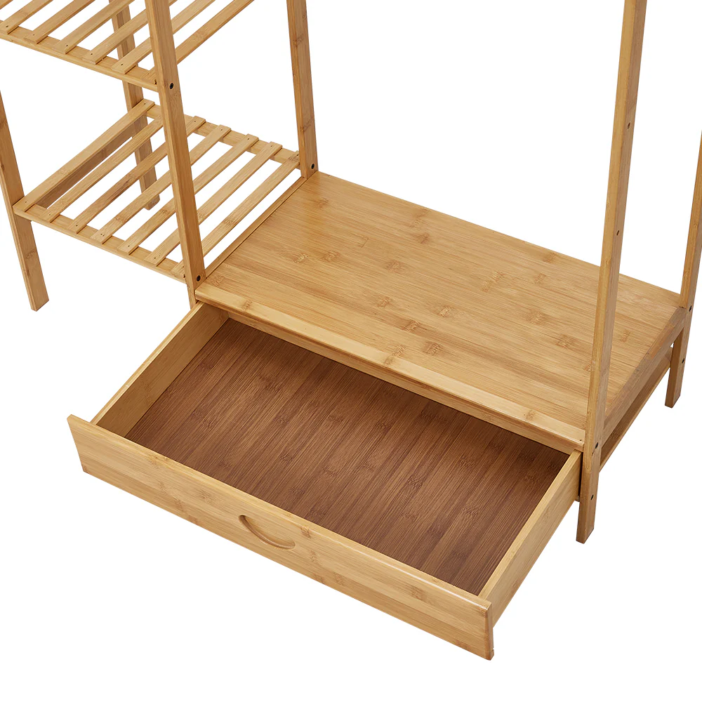 Lifeideas Wooden Clothes Rack with Hooks and Drawer - Image 5