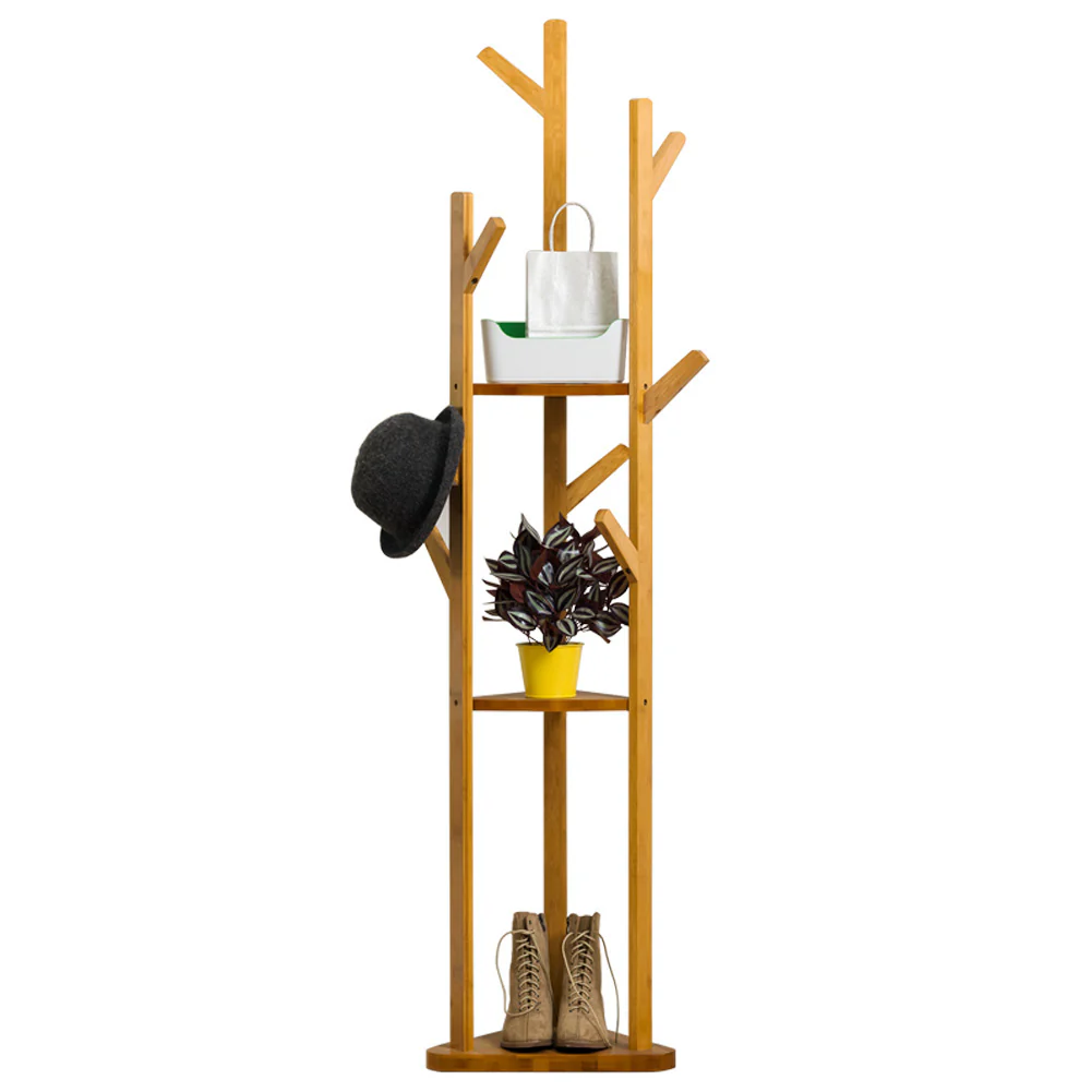Lifeideas Wooden Coat Rack Stand with 3 Shelves for Entryway - Image 2
