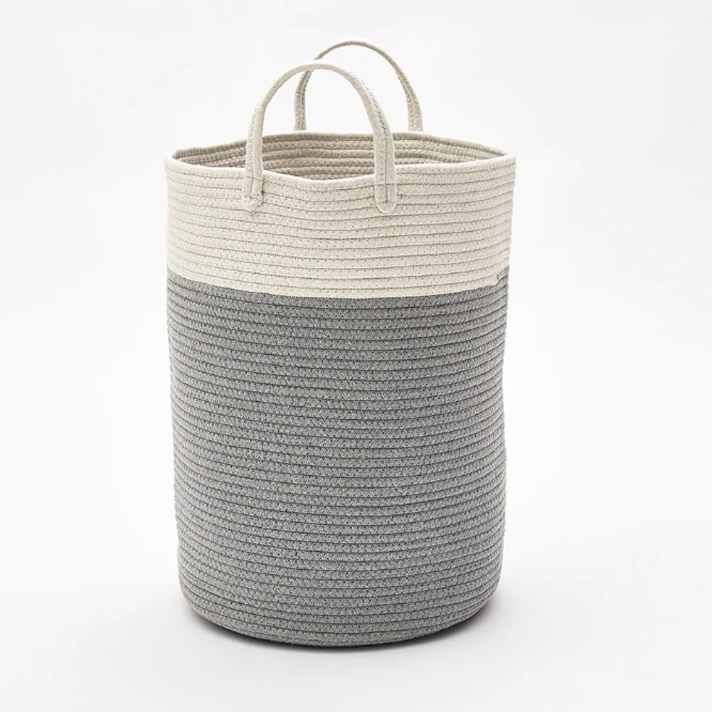 Lifeideas Woven Basket Baby Kids Toys Storage Clothes Hamper Laundry Basket With Decor Balls Grey - Image 3