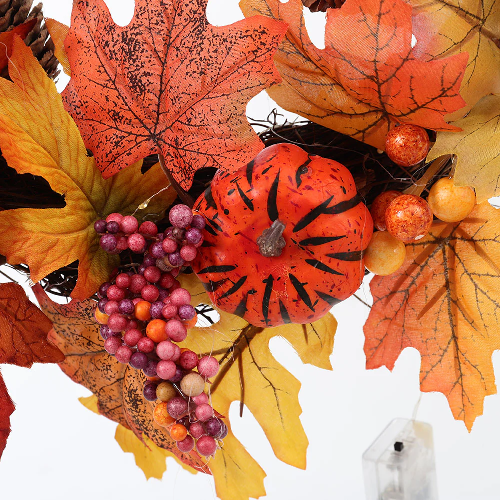 Lighted Maple Leaf Autumn Wreath - Image 6