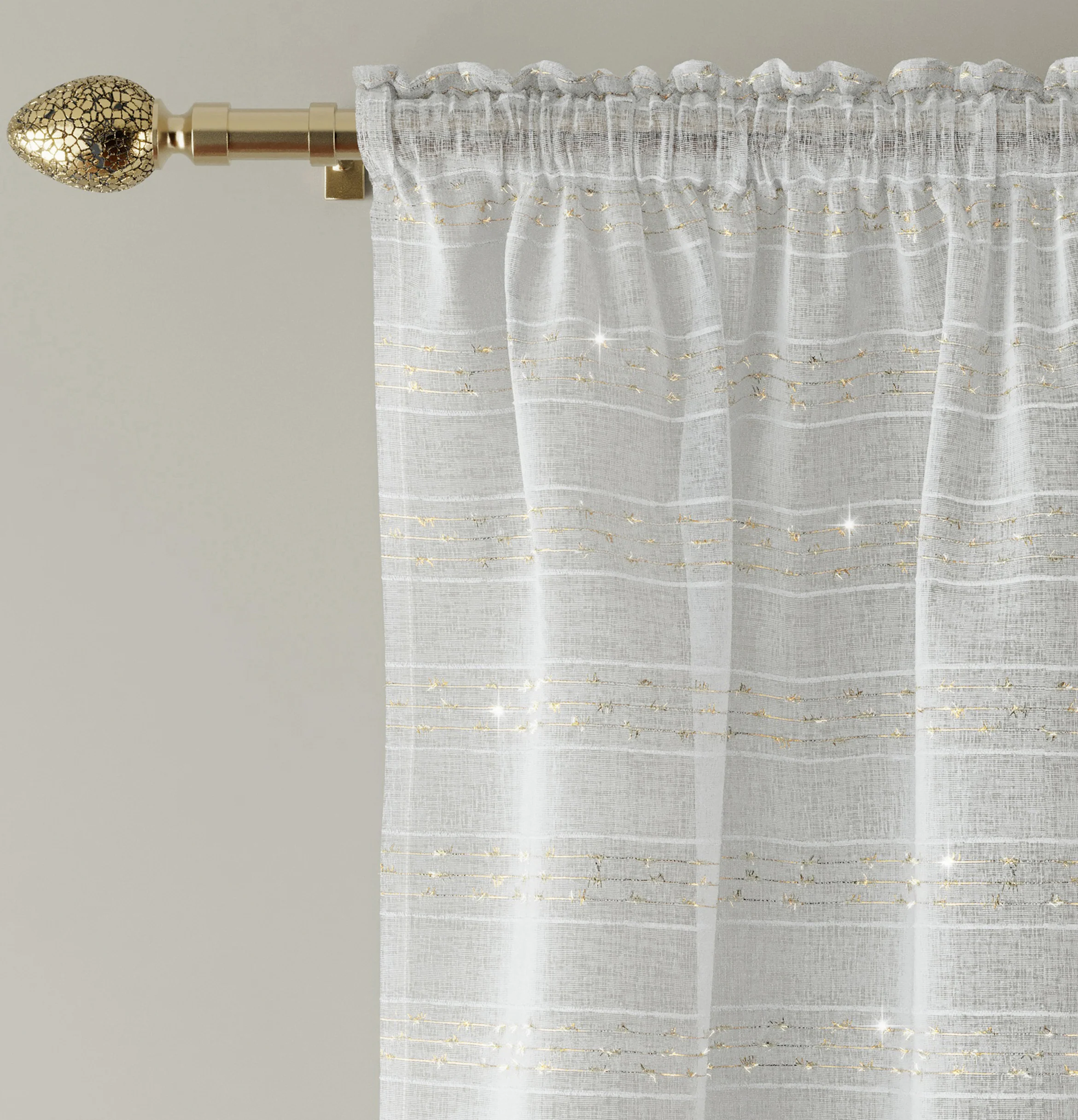 Lima Gold Metallic Lurex Stripe Voile Panels - Pair - Image 2