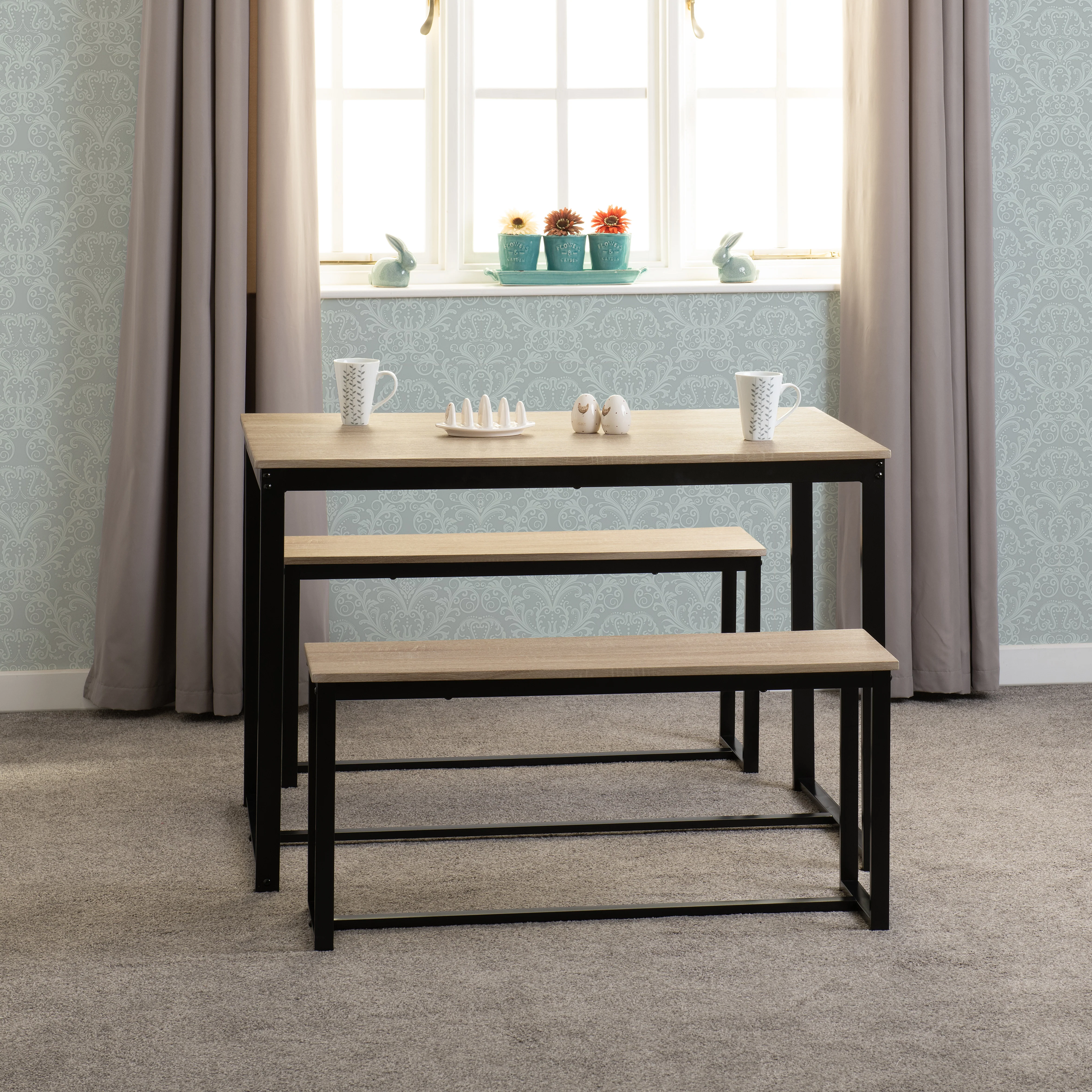 LINCOLN 1+2 DINING BENCH SET - SONOMA OAK EFFECT/BLACK - Image 5