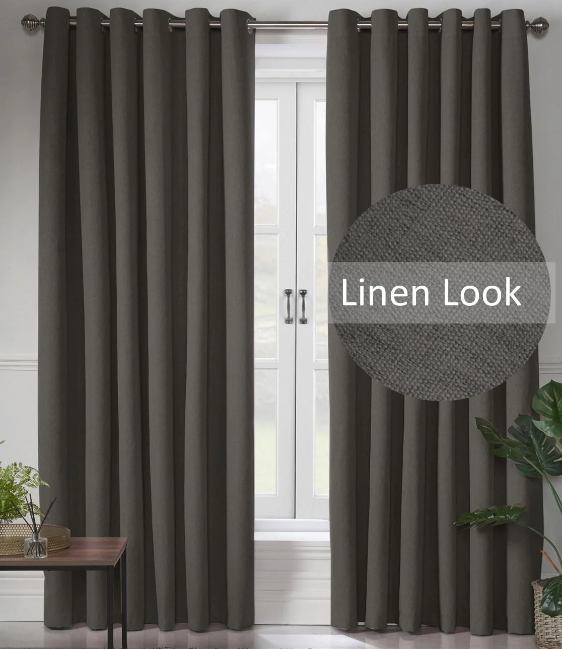 Linen Look Ring Top Blackout Curtains
