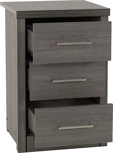 LISBON 3 DRAWER BEDSIDE - BLACK WOOD GRAIN - Image 3