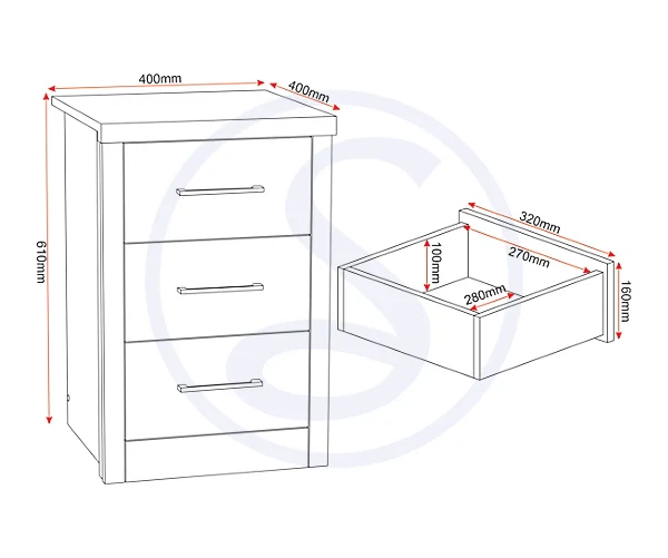 LISBON 3 DRAWER BEDSIDE - BLACK WOOD GRAIN - Image 6