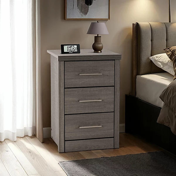 LISBON 3 DRAWER BEDSIDE - BLACK WOOD GRAIN - Image 7
